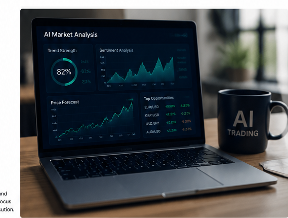 Laptop displaying an AI-assisted market research dashboard